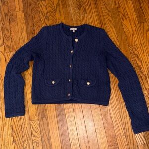 J. Crew Textured Blue Cardigan with Gold Accents